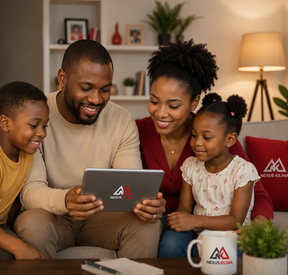A family reviewing their savings goals together on a tablet